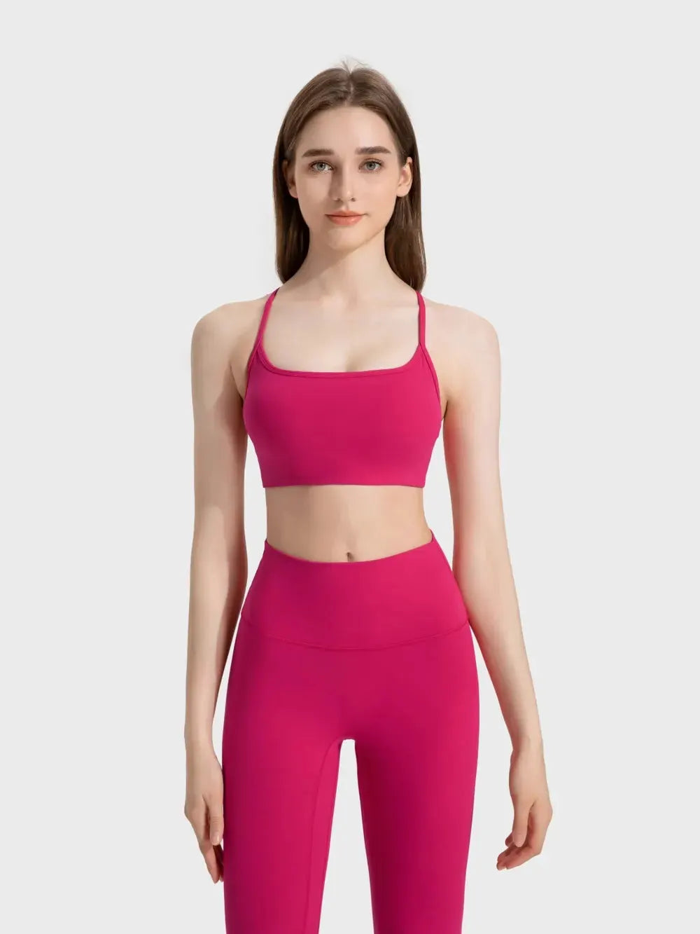 Millennia Crisscross Back Scoop Neck Active Cami with Detachable Chest Pads by Millennia