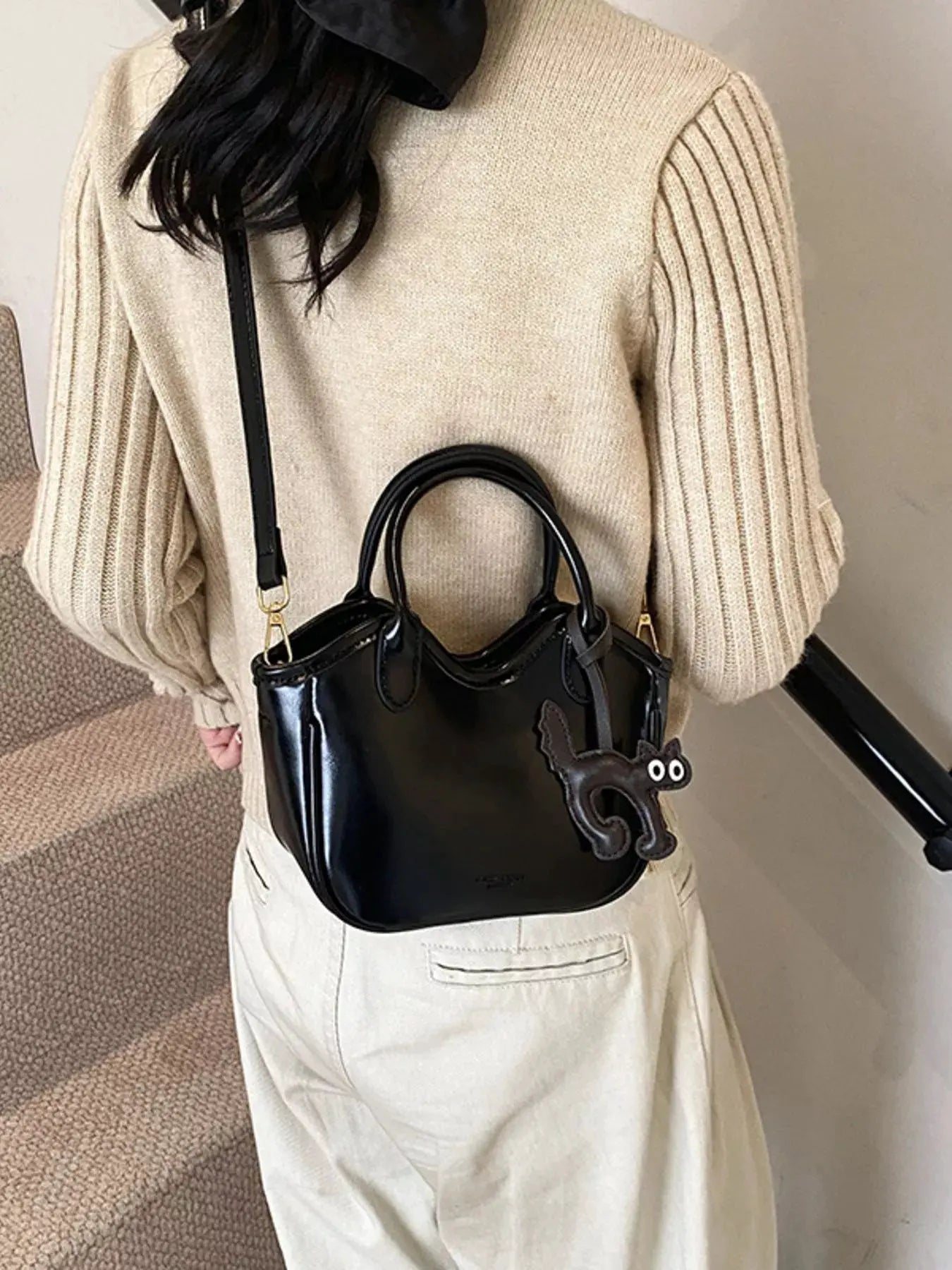 Leather Cat Charm Crossbody Bag by Partner Label