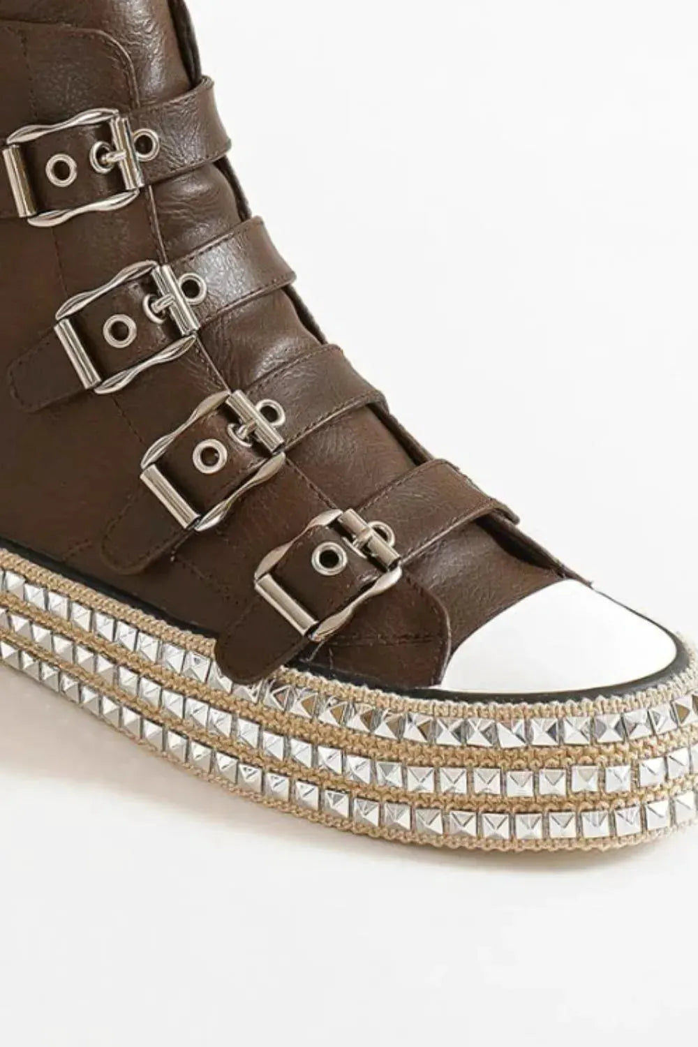 Beast Fashion Multi-Buckle Straps Studded Platform Sneakers by Beast Fashion