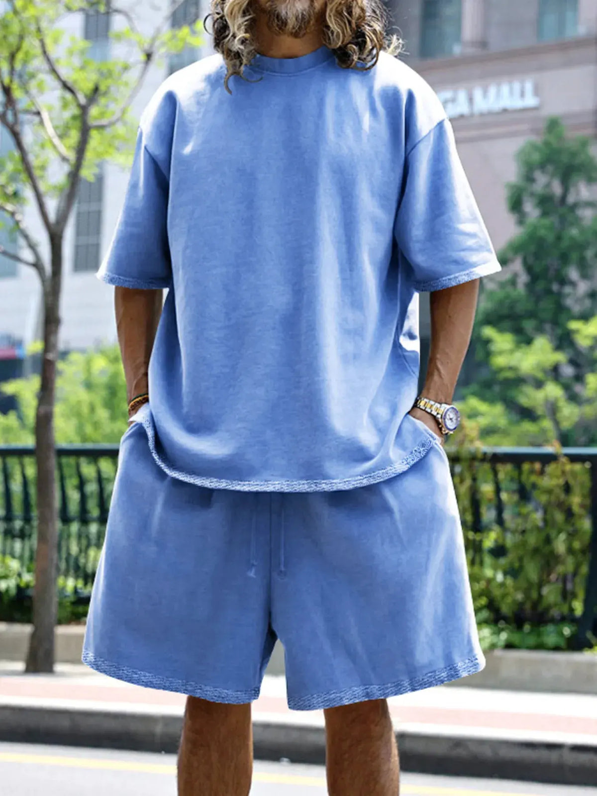 Men's Full Size Round Neck Short Sleeve Top and Shorts Set Plus Size by Partner Label
