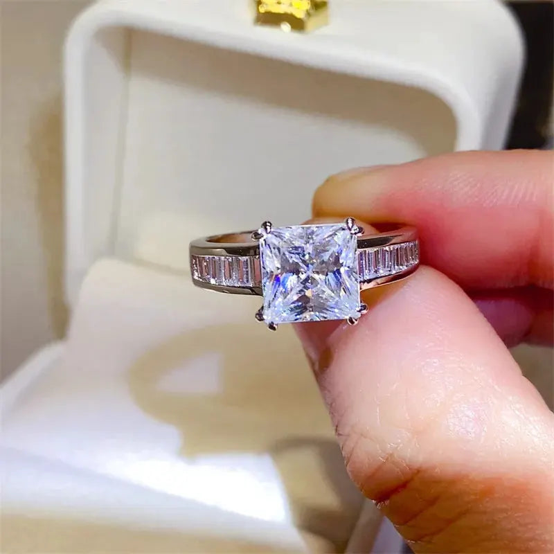 3 Carat Moissanite 925 Sterling Silver Square Shape Ring by Partner Label