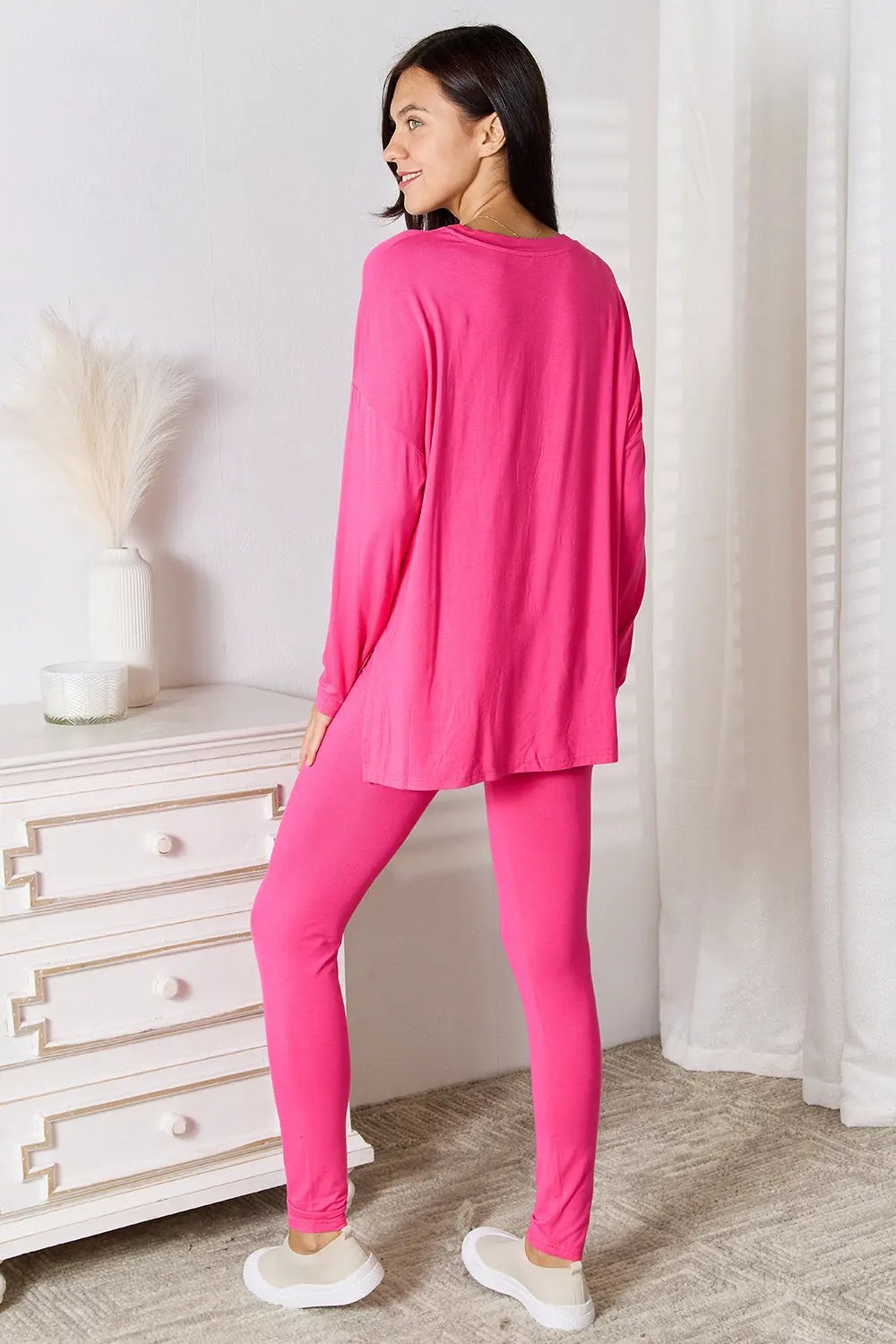 Basic Bae Full Size V-Neck Soft Rayon Long Sleeve Top and Pants Lounge Set by Basic Bae