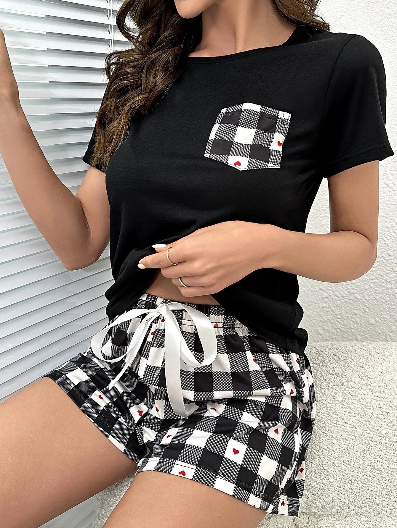 Plaid Heart Top and Shorts Lounge Set by Partner Label