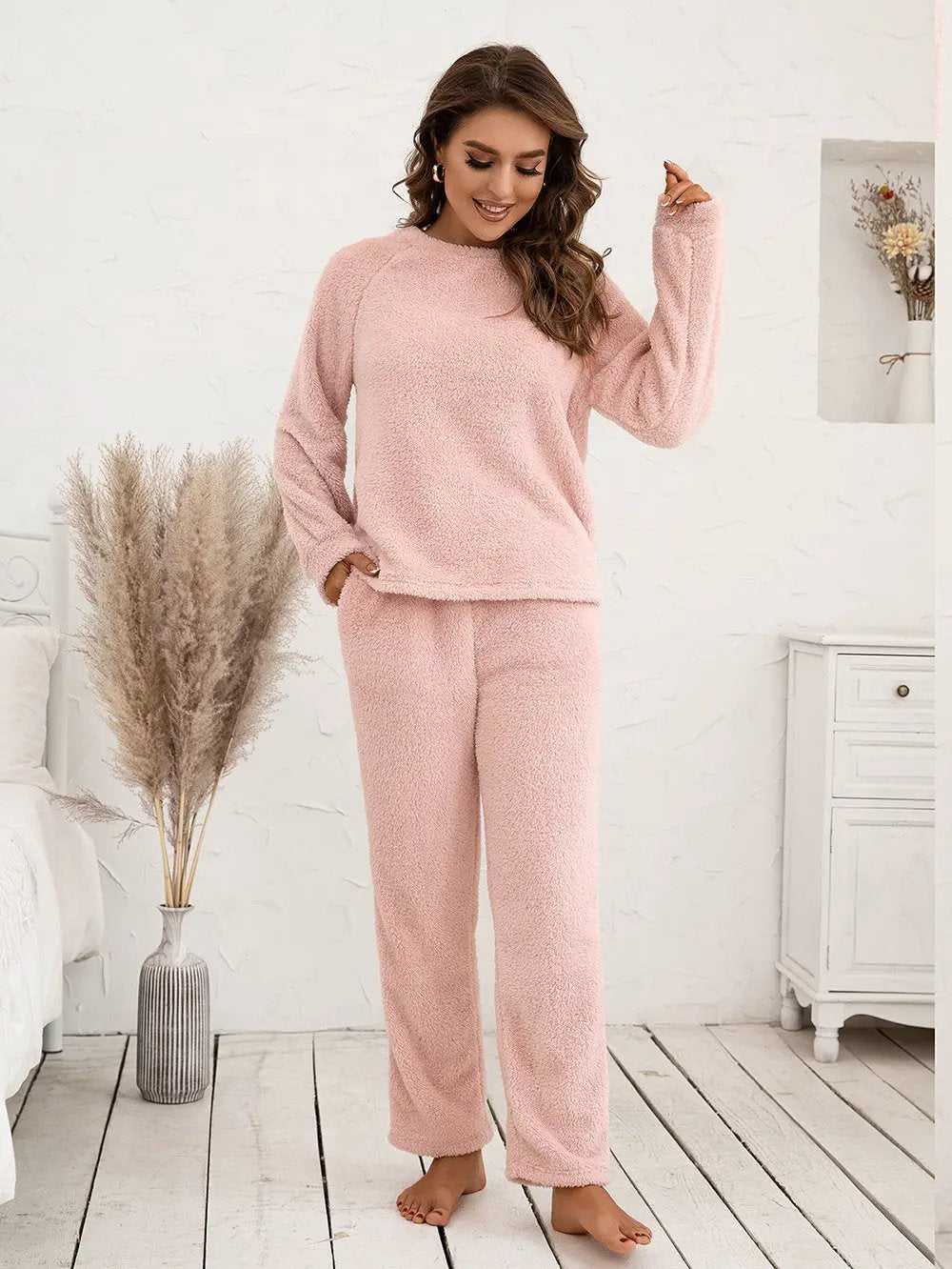 Ivy Lane Teddy Long Sleeve Top and Pants Lounge Set by Ivy Lane