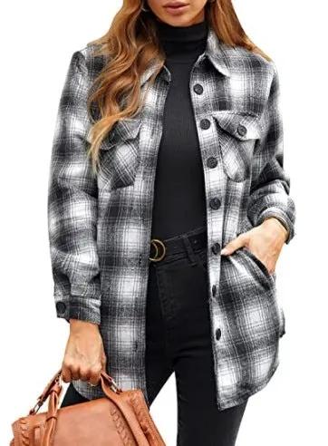 Women Oversized Check Button Shirt Jacket by Maiden-Art