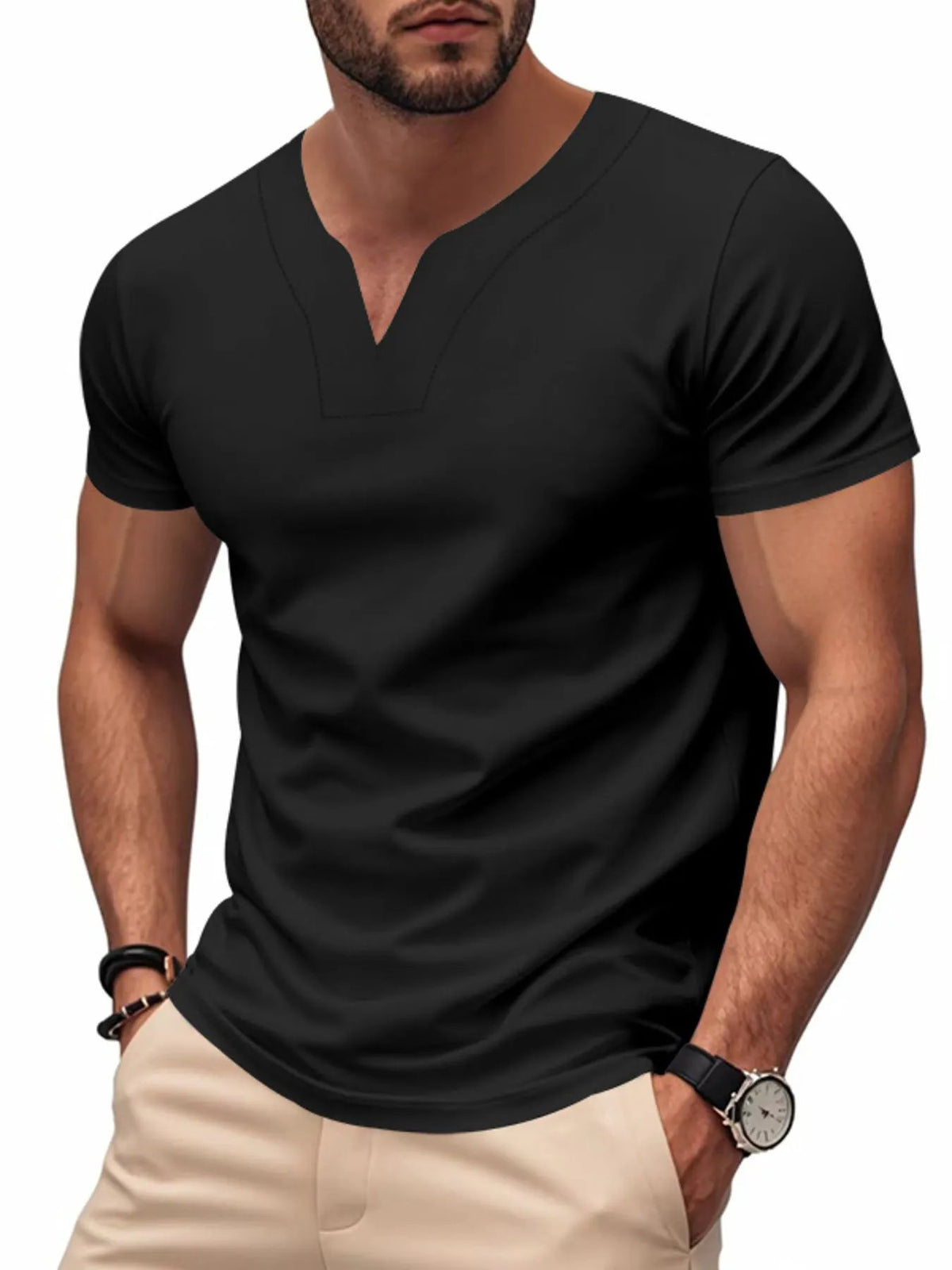 Men's Full Size Casual V-Neck Short Sleeve T-Shirt Plus Size by Trendsi