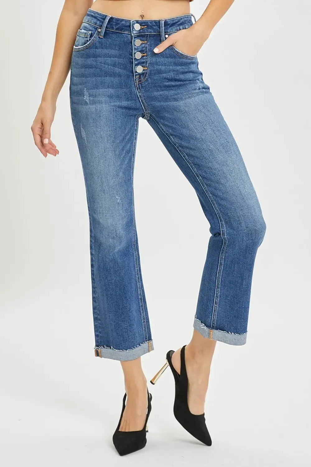 RISEN Full Size Button Fly Cropped Bootcut Jeans by RISEN