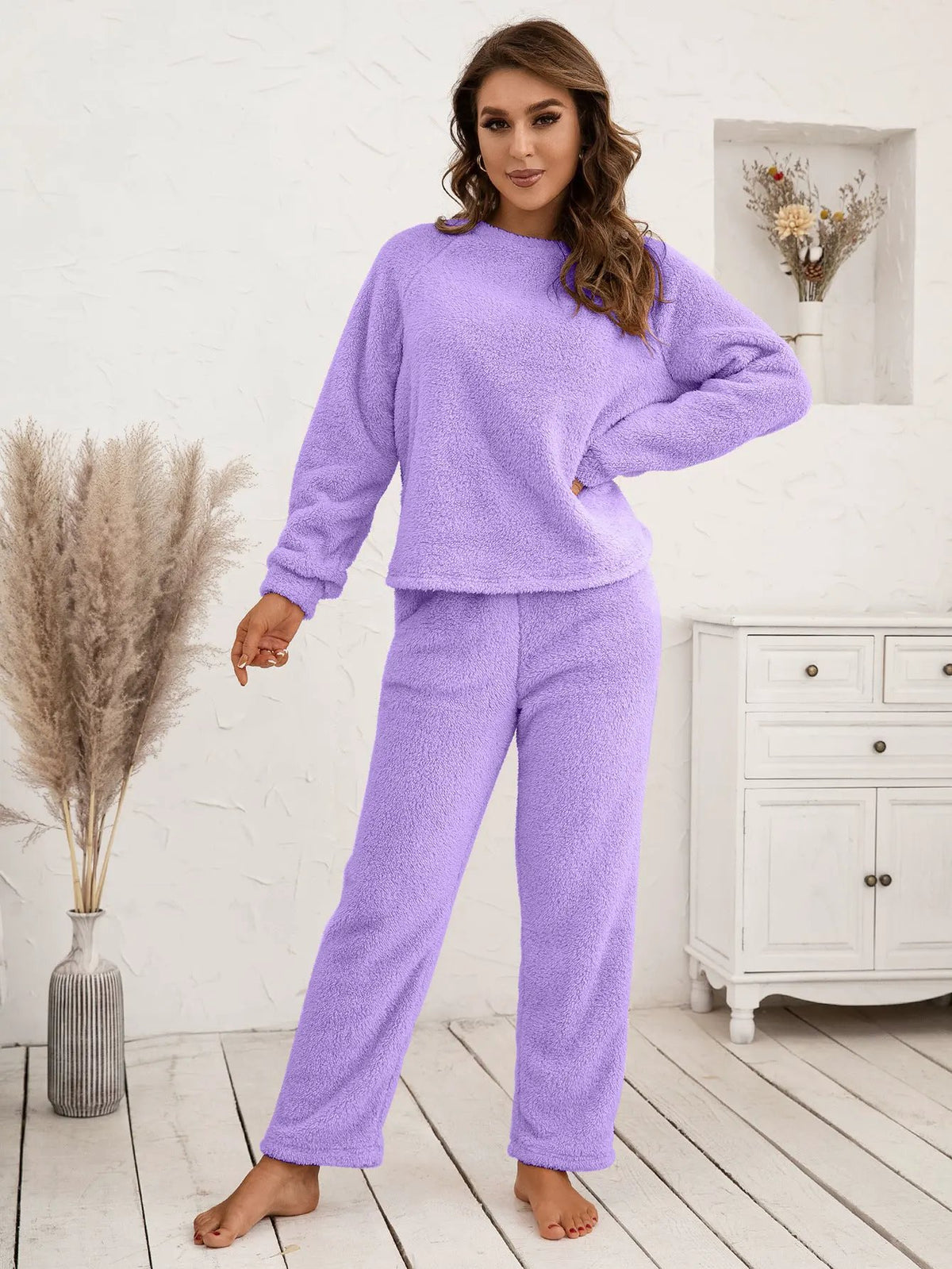 Ivy Lane Teddy Long Sleeve Top and Pants Lounge Set by Ivy Lane