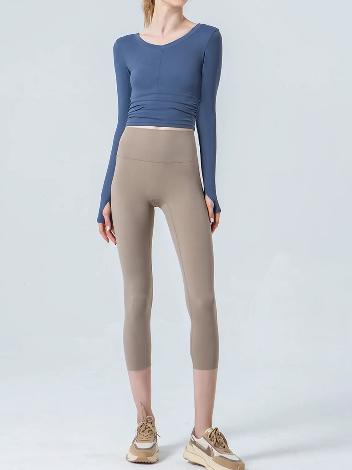 Wide Waistband Cropped Sports Leggings by Partner Label