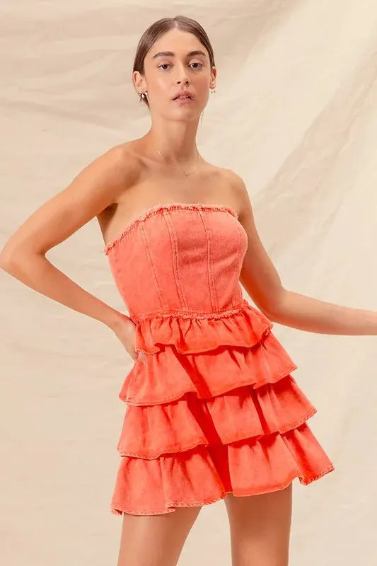 SO ME Strapless Ruffle Layered Game Day Cheer Up Dress by SO ME