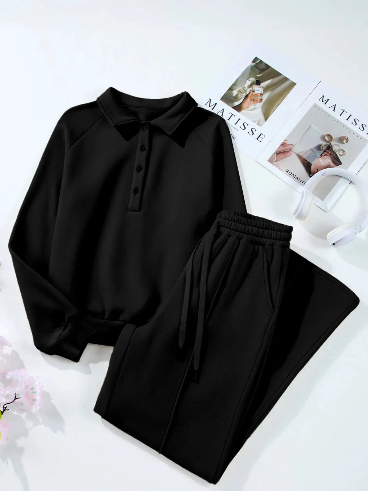 Collared Sweatshirt and High Waist Pants Active Set by Partner Label