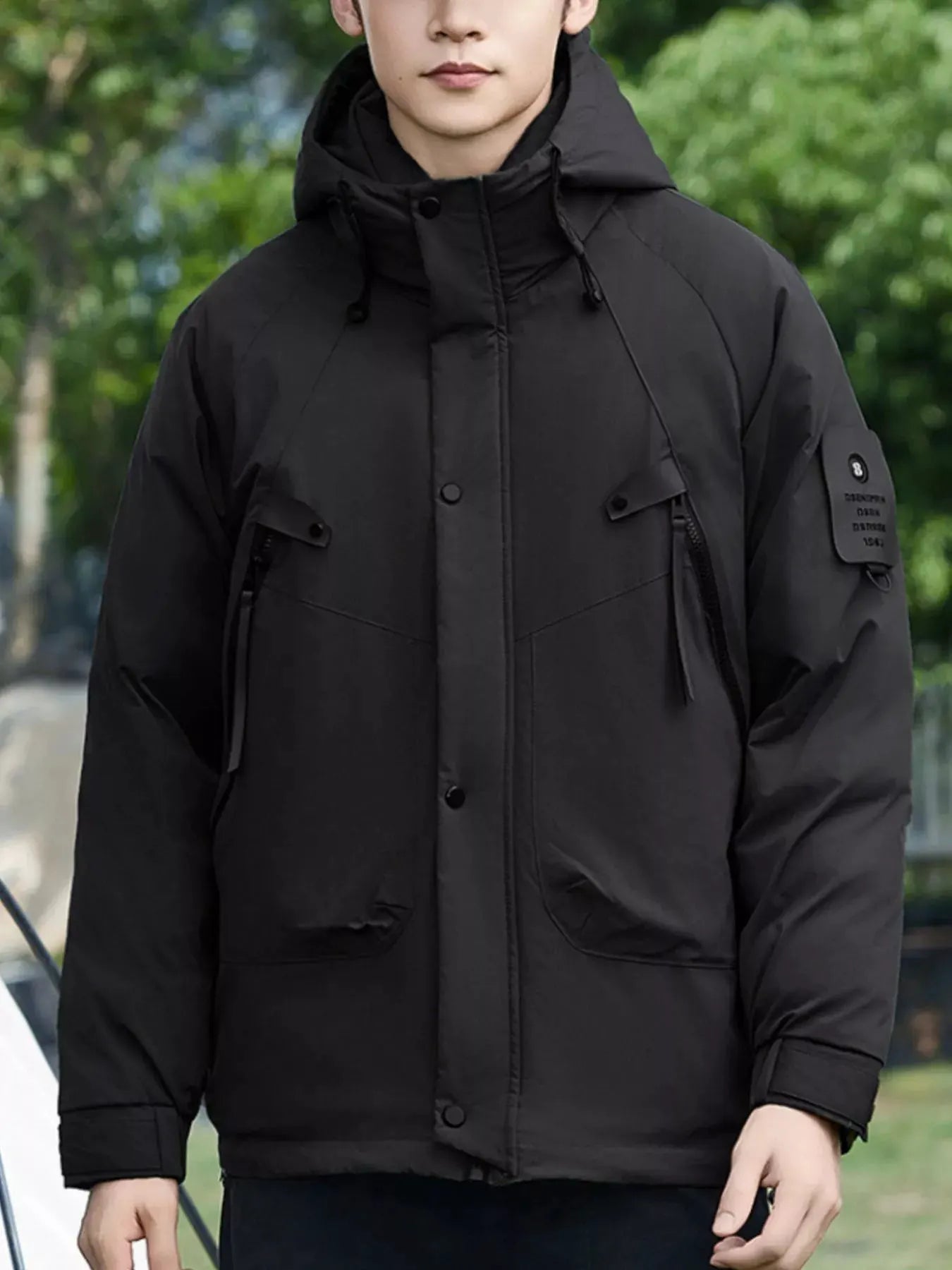 Men's Plus Size Hooded Snap Down Jacket by Partner Label