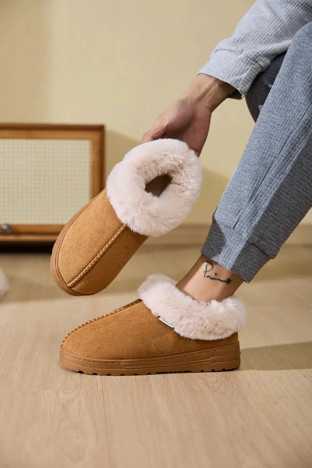 Faux Fur Round Toe Platform Slippers by Partner Label