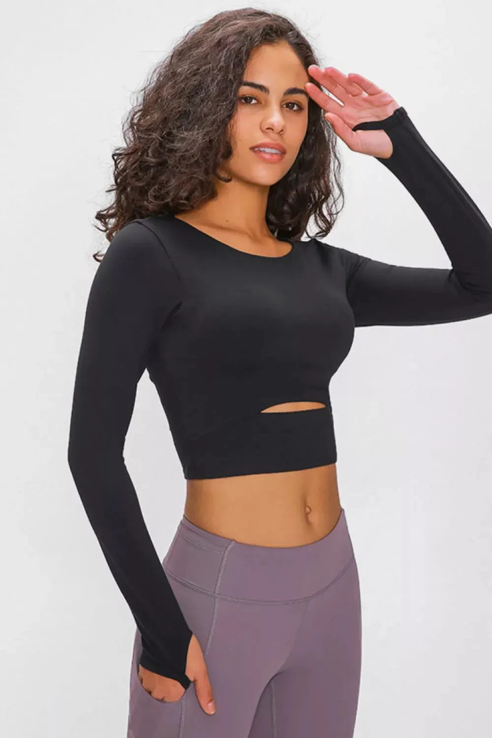 Millennia Long Sleeve Cropped Top With Sports Strap by Millennia