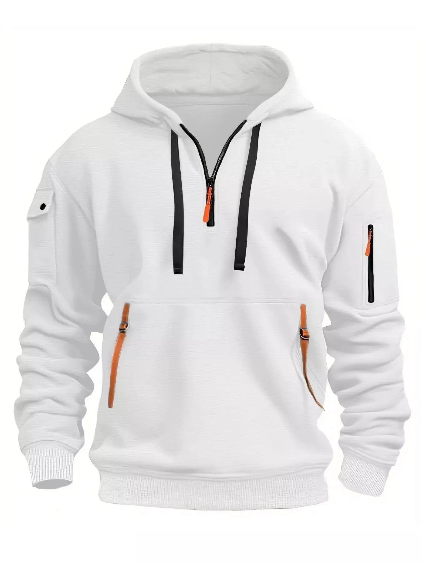 Men's Full Size Drawstring Half-Zip Pocket Hoodie Plus Size by Trendsi