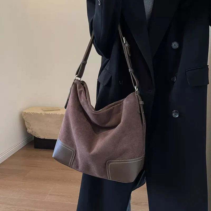 Suede Tote Bag with Leather Trim by Partner Label