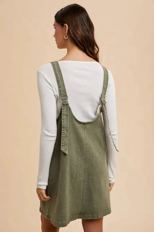 Annie Wear V-Neck Adjustable Strap Denim Overall Dress with Pockets by Partner Label