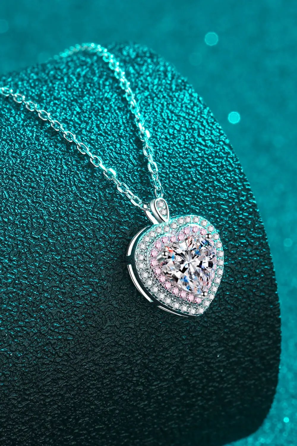 925 Sterling Silver 1 Carat Moissanite Heart Pendant Necklace by Partner Labels
