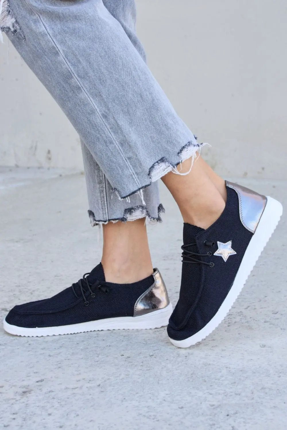 Forever Link Star Lace-Up Flat Sneakers by Forever Link