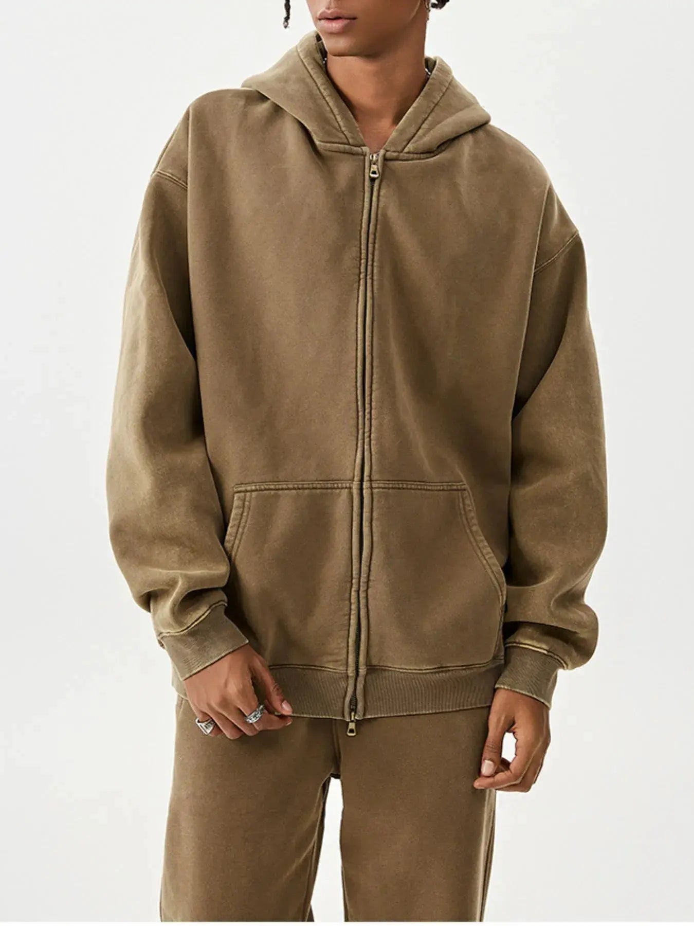 Men's Oversized Zip-Up Hoodie by Trendsi