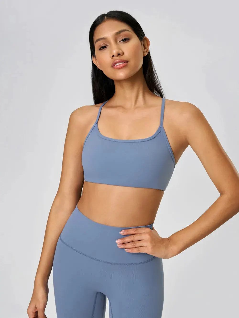 Millennia Crisscross Back Scoop Neck Active Cami with Detachable Chest Pads by Millennia