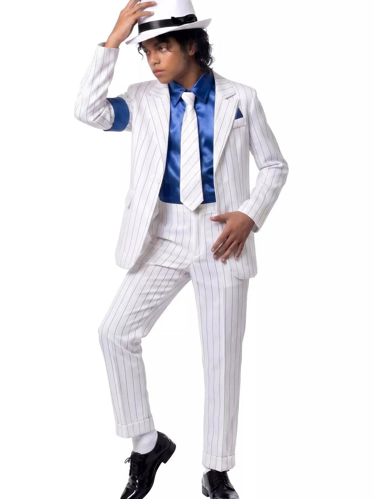Children's Halloween Striped Suit Costume 5 Piece Set with Shirt and Fedora & Tie by Trendsi