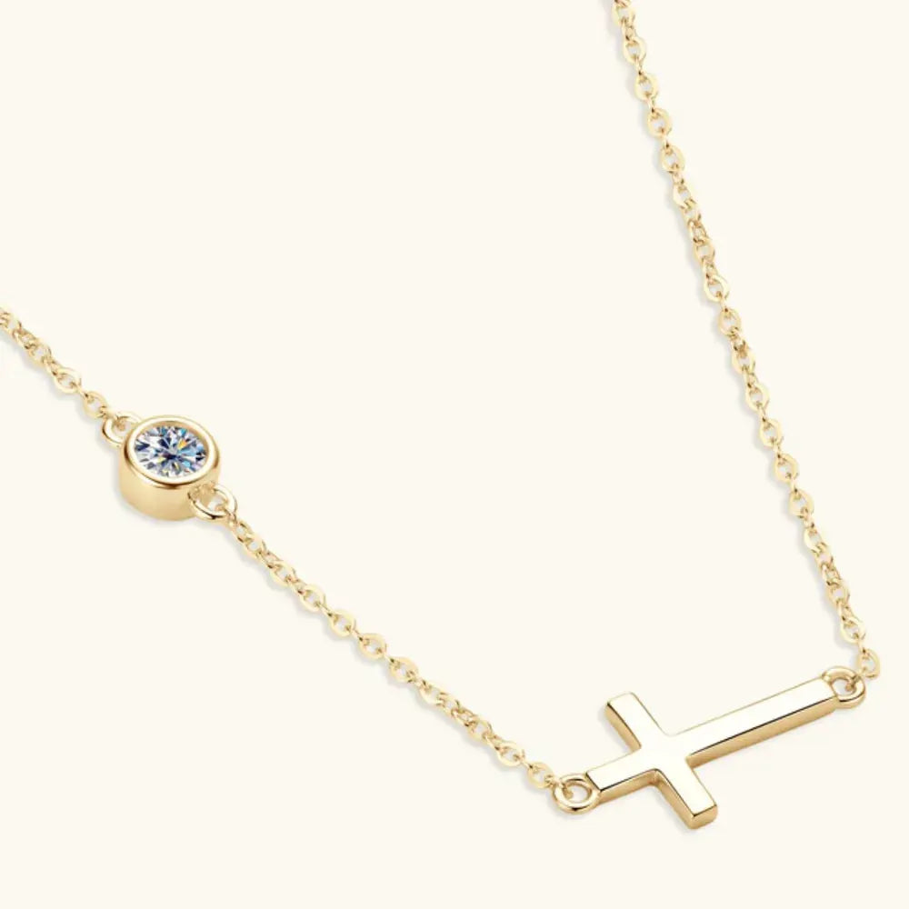Cross 925 Sterling Silver Moissanite Necklace by Partner Label
