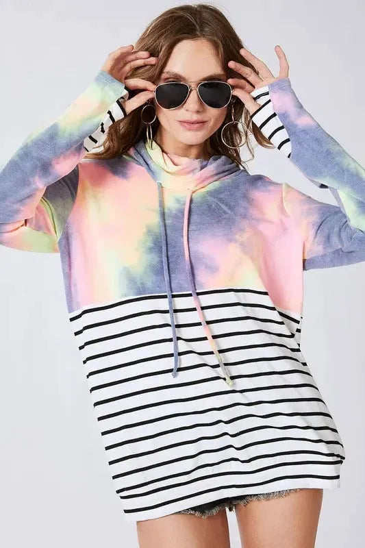 BiBi Tie Dye French Terry Cowl Neck Top by BiBi