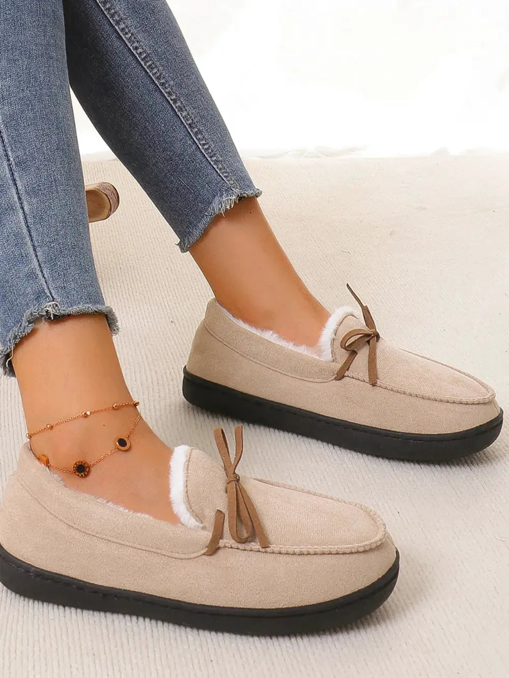Bow Round Toe Flat Slip-Ons by Partner Label