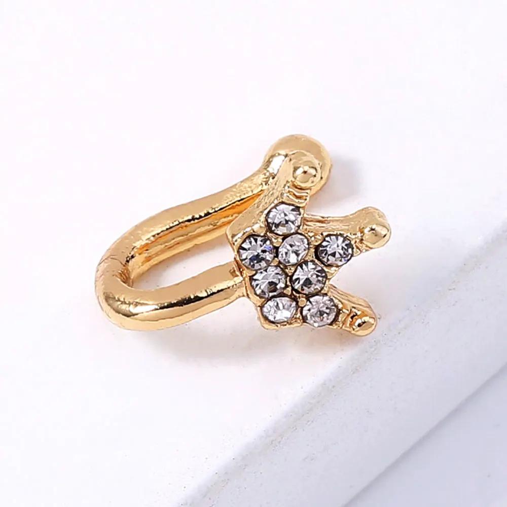 Gold rhinestone nose ring, mini crown rhinestone nose ring, piercing crown nose clip by Maiden-Art