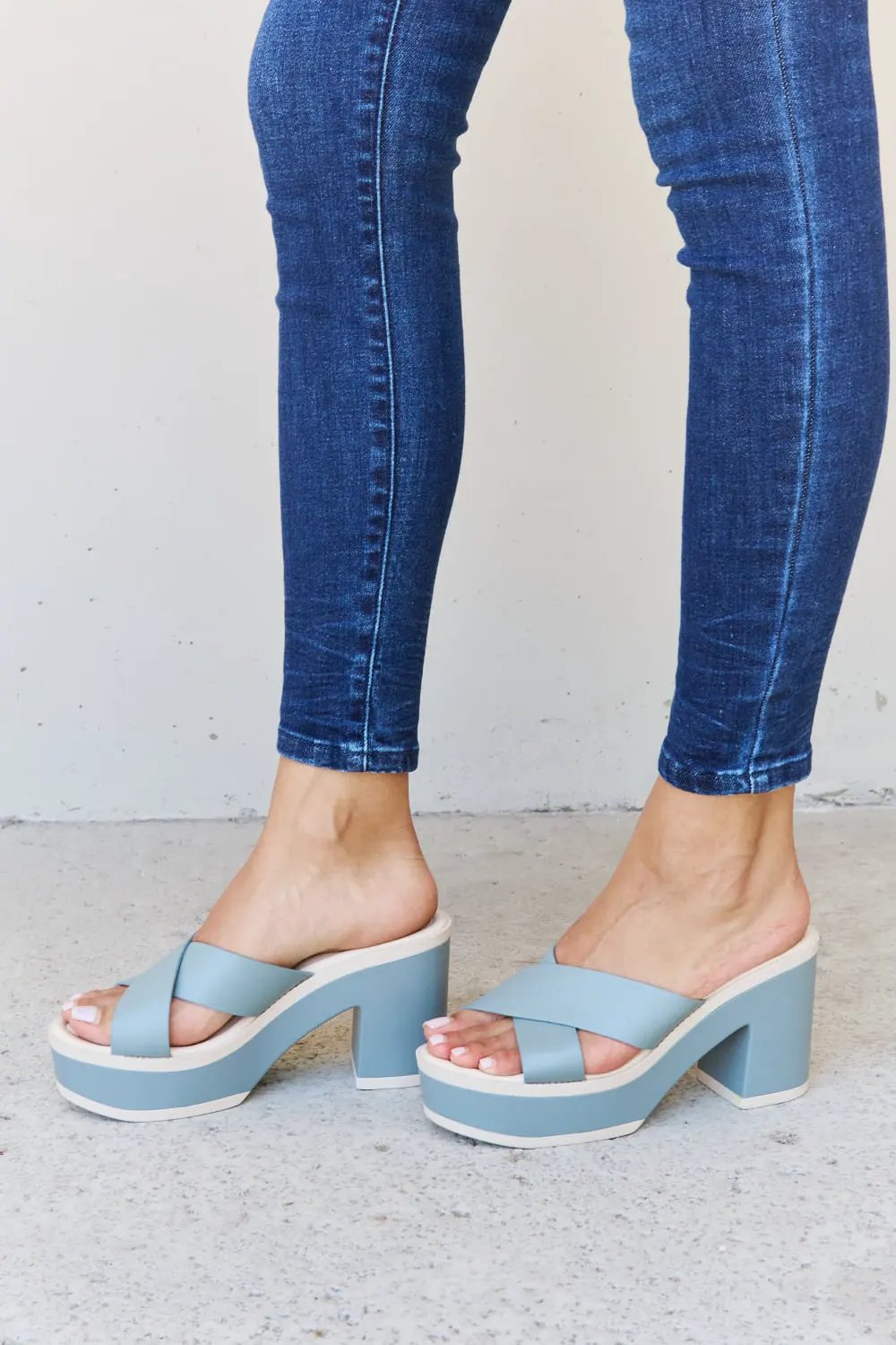 Weeboo Cherish The Moments Contrast Platform Sandals in Misty Blue by Weeboo