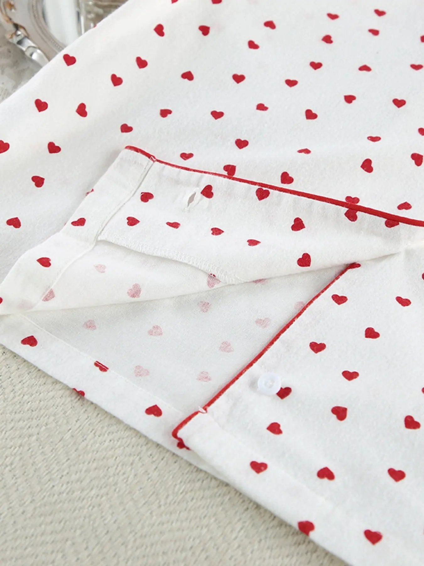 Heart Print Long Sleeve Top and Pants Lounge Set by Partner Label