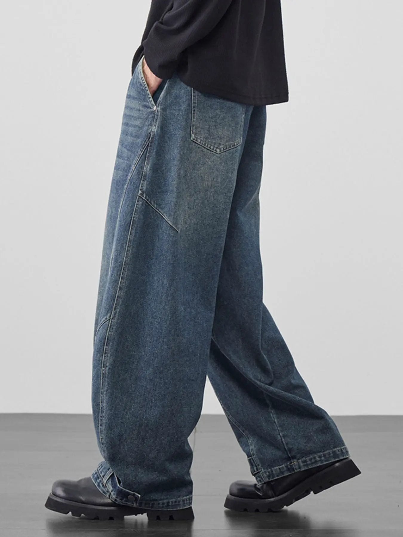 Men's Plus Size Wide Leg Vintage Wash Jeans by Partner Label