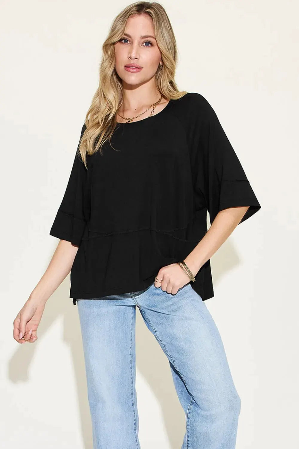 Basic Bae Full Size Bamboo Round Neck Exposed Seam T‑Shirt Plus Size | Partner Labels Selection by Partner Label