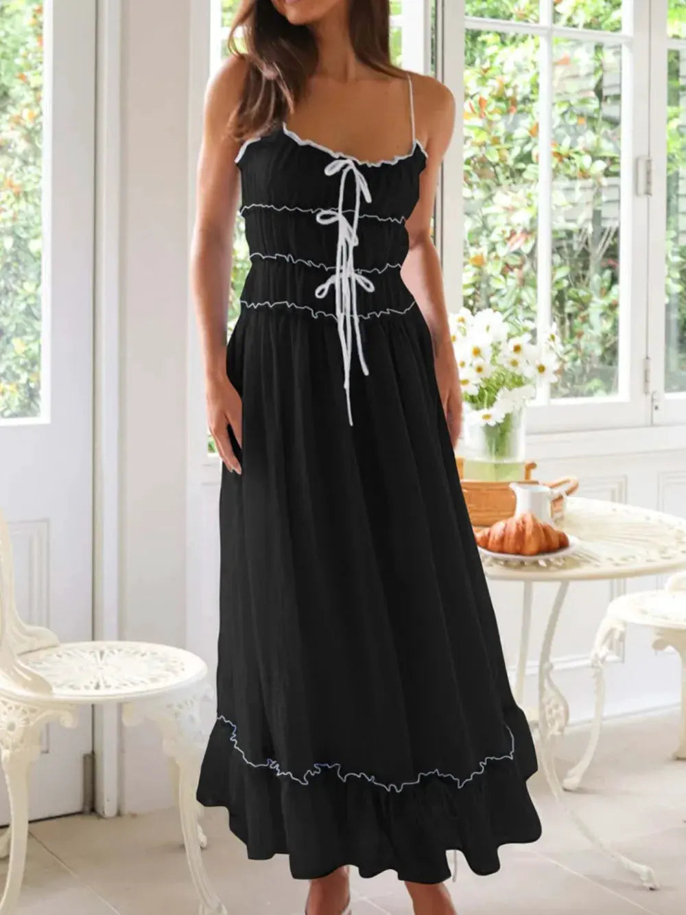 Devine Frill Ruffled Hem Midi Cami Dress by Devine