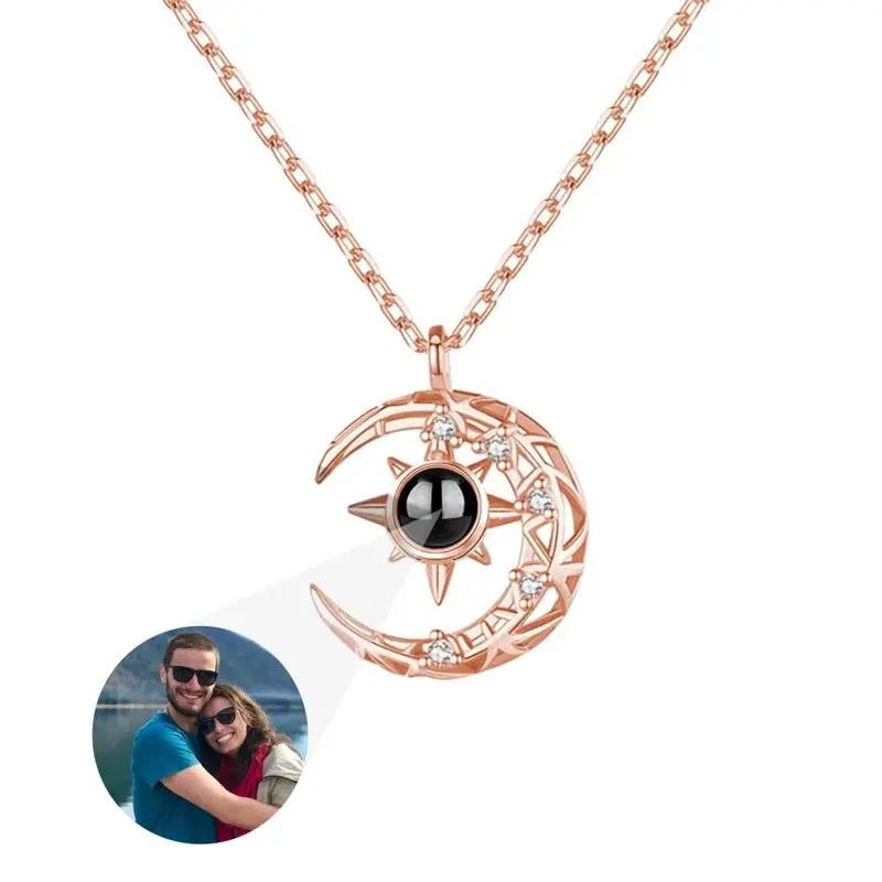Projection Necklace Crescent Moon Pendant With Photo by Maiden-Art
