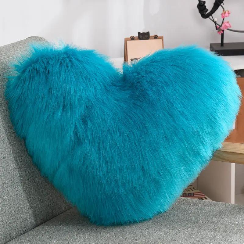 Throw Pillows Heart Shape Long Plush Fluffy Shaggy Cushion Cover Sofa Cushions Decorative Pillow Covers Pillowcase White by Maiden-Art