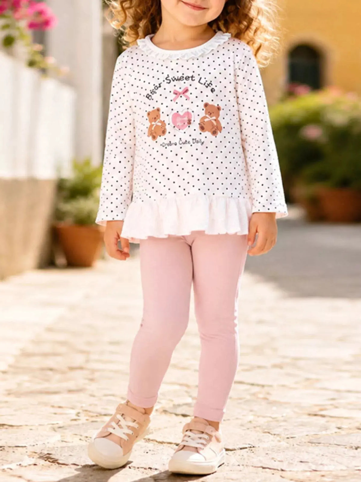 Children's Polka Dot Bear Long-Sleeve Top and Leggings Set by Trendsi