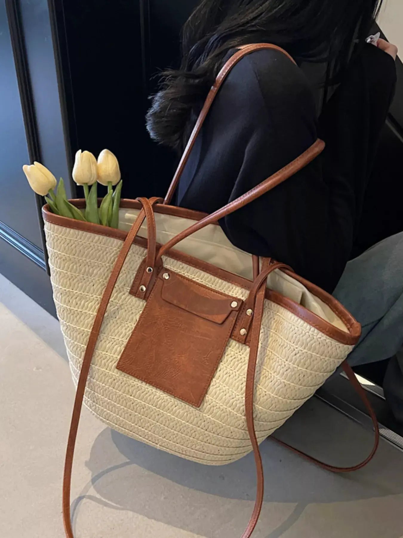 Woven Straw Tote Bag by Partner Label