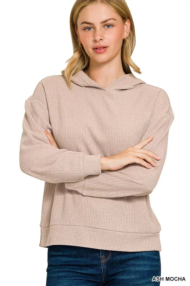 Zenana Ribbed Long Sleeve Hoodie by Zenana