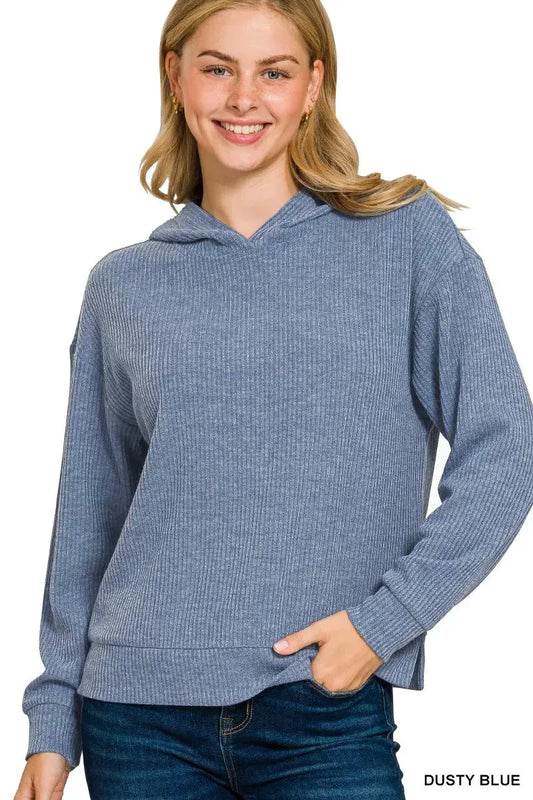 Zenana Ribbed Long Sleeve Hoodie by Zenana