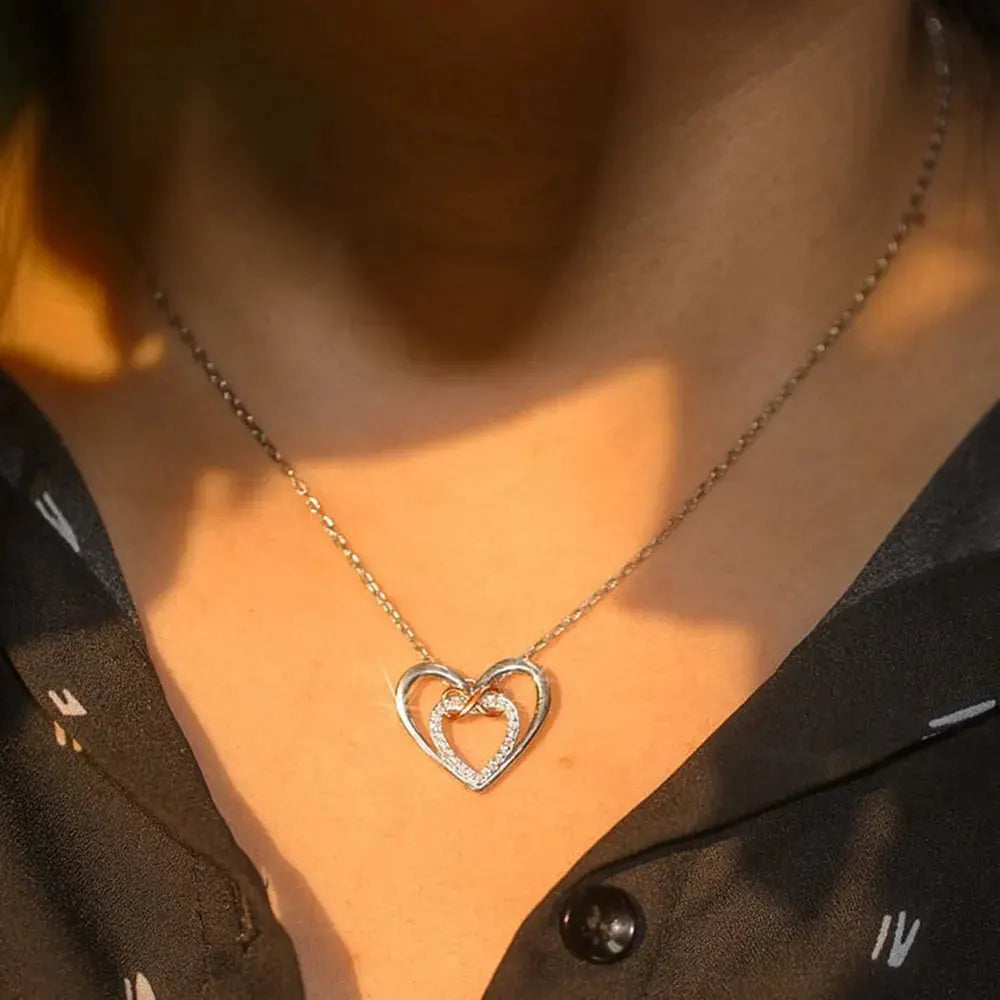 Heart Shape Inlaid Zircon 925 Sterling Silver Necklace by Partner Label