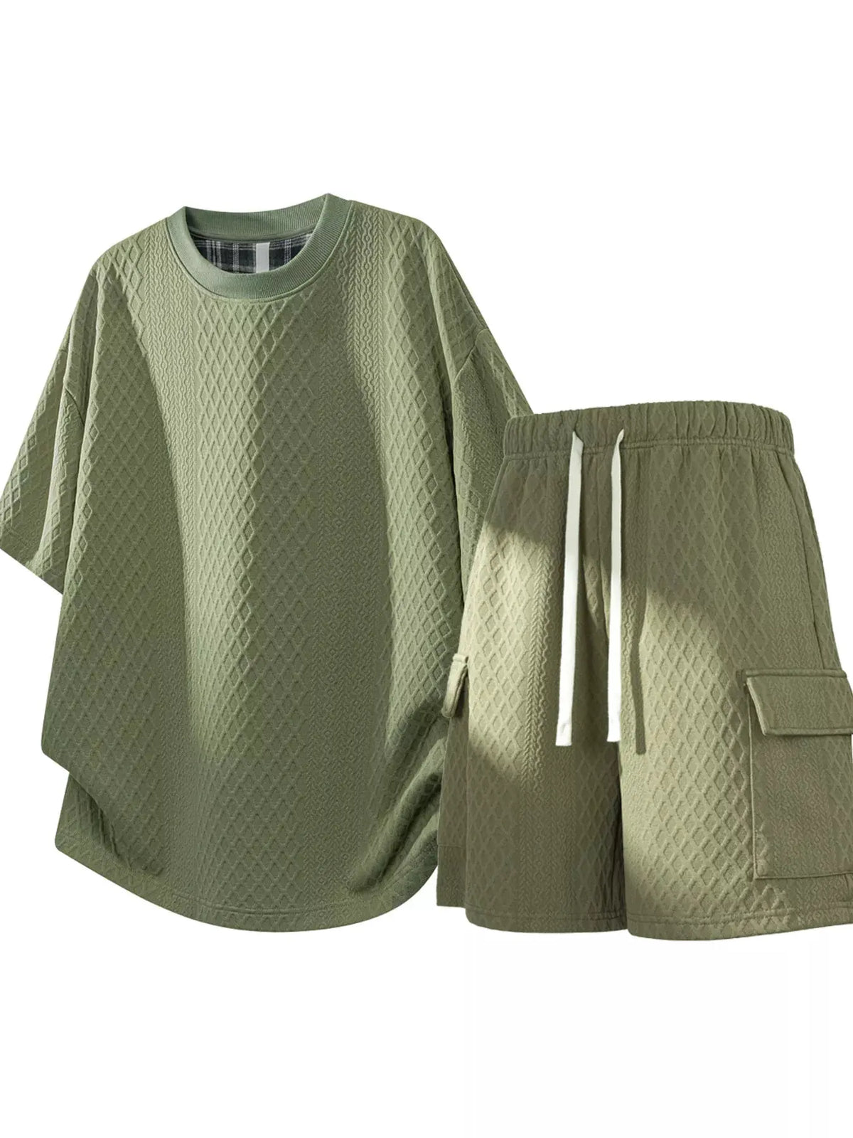 Men's Plus Size Textured Casual Top and Shorts Set by Trendsi
