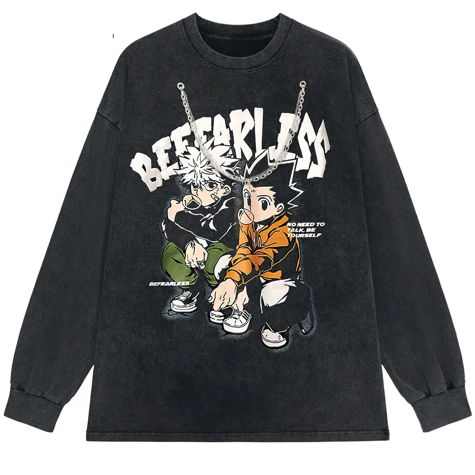 Men's Distressed Anime Graphic T-Shirt Hip Hop Harajuku Streetwear Cotton Oversized Tee by Vimost Shop