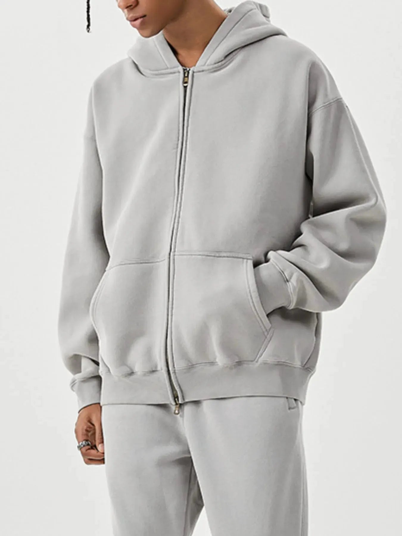 Men's Oversized Zip-Up Hoodie by Trendsi