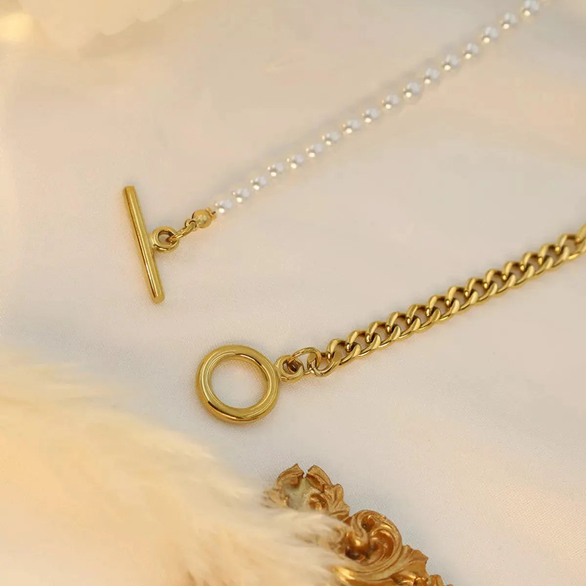18K Gold-Plated Pearl Toggle Necklace by Partner Label