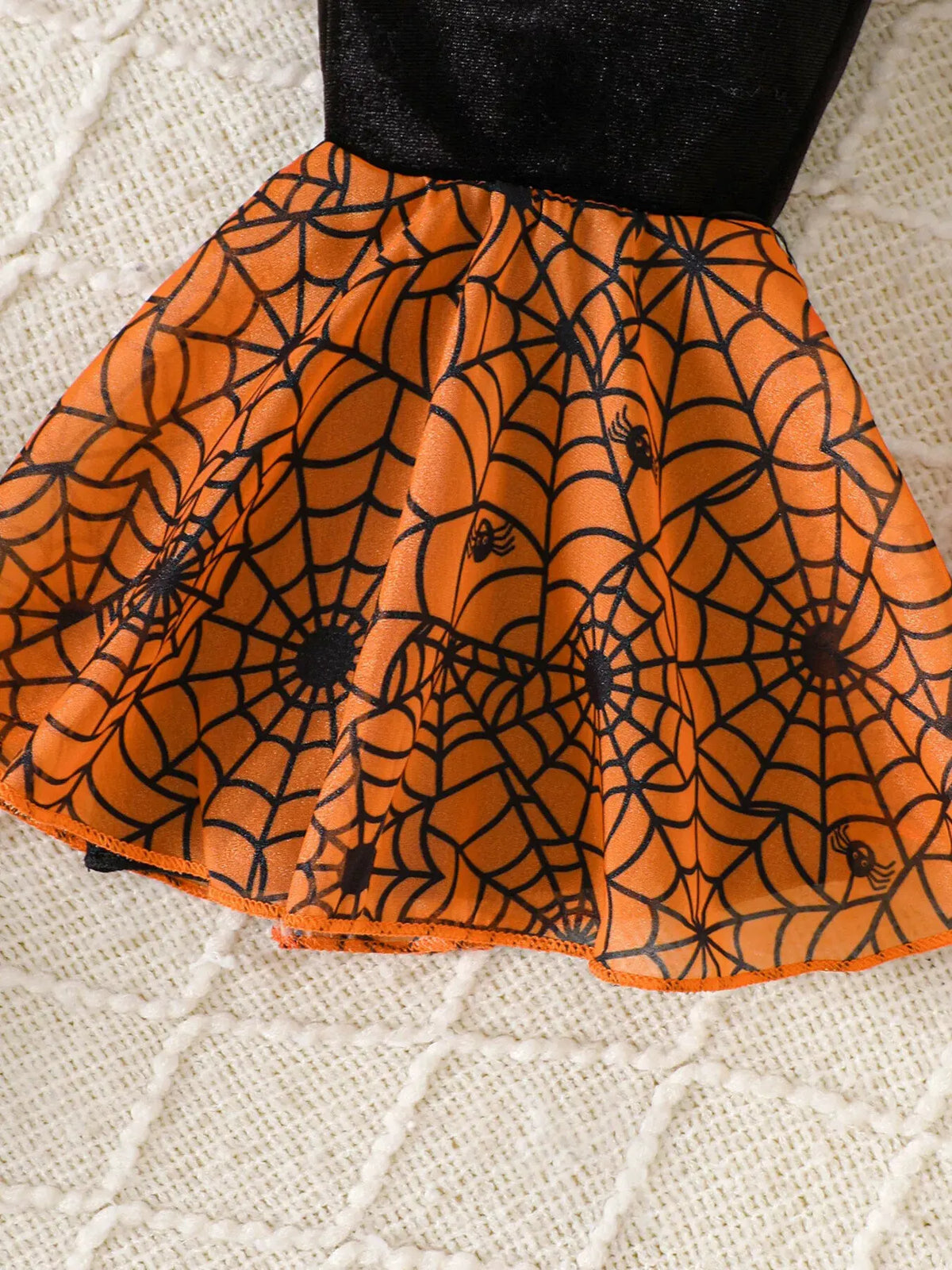 Children's Halloween Pumpkin Long Sleeve Top and Spiderweb Bell Bottom Set by Trendsi