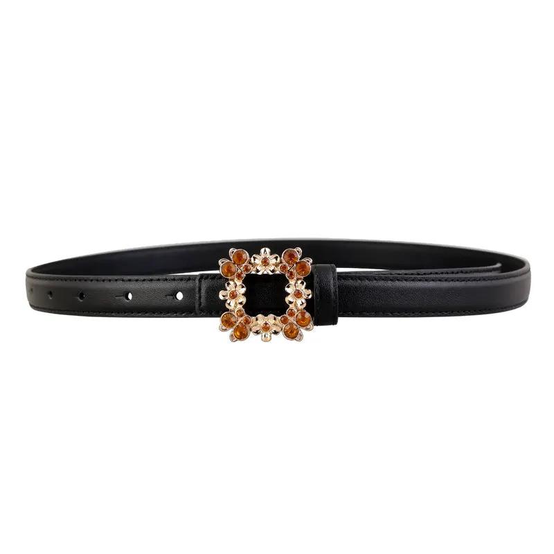 Rhinestone Buckle Leather Belt by Trendsi