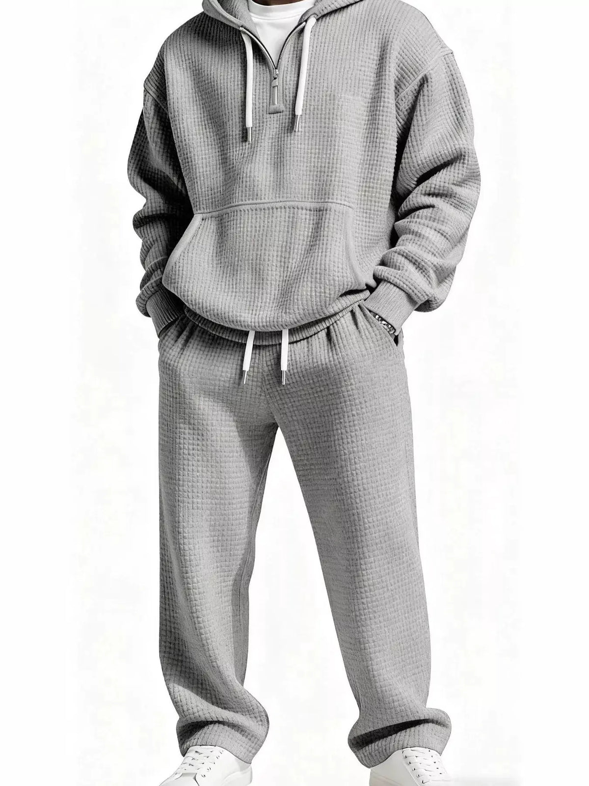 Men's Full Size Casual Waffle Knit Hoodie and Pants Set Plus Size by Trendsi
