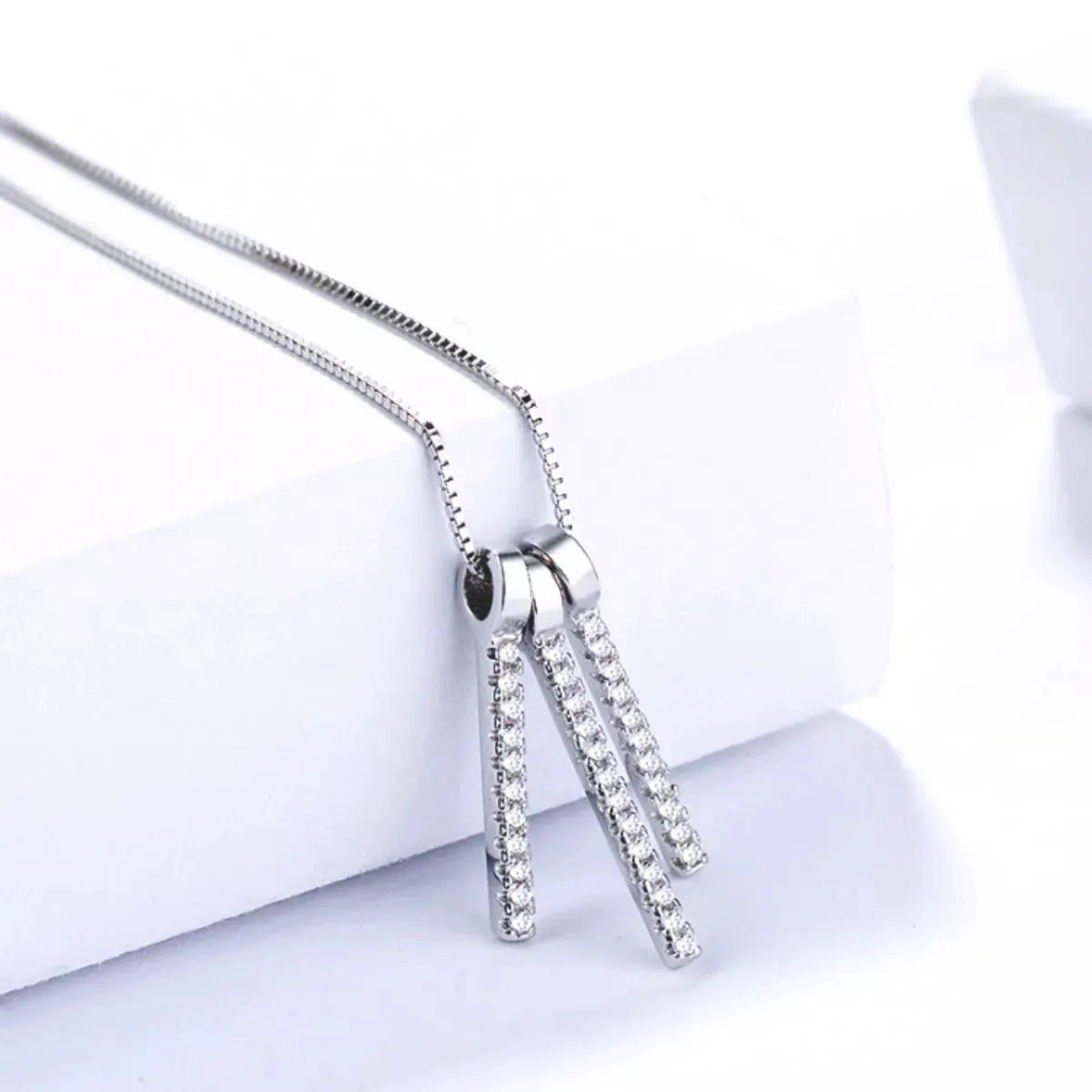 925 Sterling Silver Zircon Tassel Pendant Necklace by Partnel Label